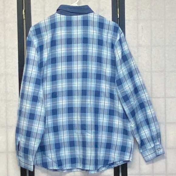 Long Sleeve Plaid Embroidered Front Mother of Pearl Button Shirt Blue XL Teddi - Picture 2 of 12